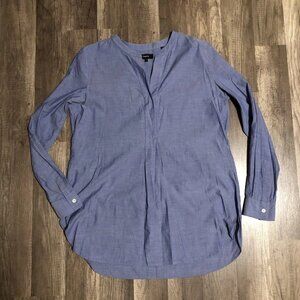 Theory Tunic Blouse Womens S Orvino Oversize Light Cotton Blue Long Sleeve Shirt